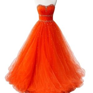 Mori Lee Vibrant Orange Strapless Gown Prom Quinceañera Dress - Sz 0